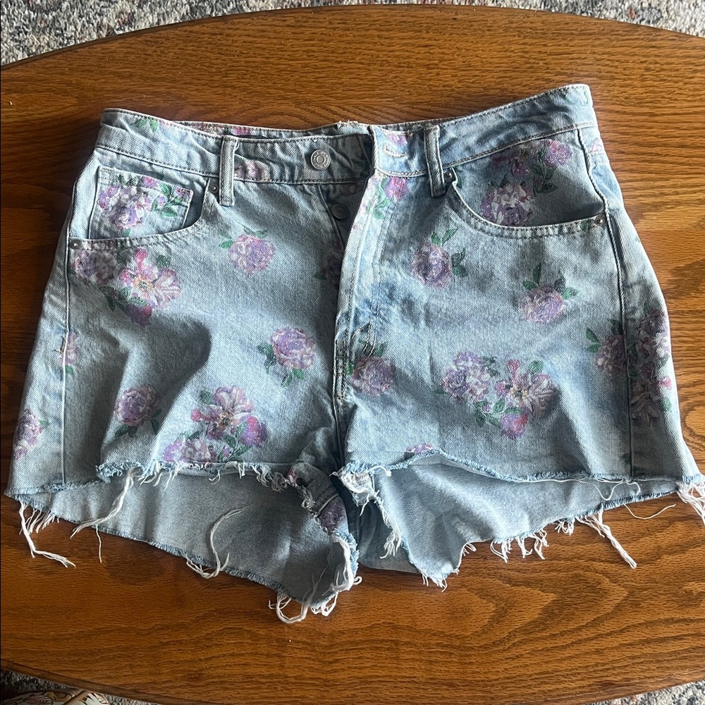 Wild Fable Floral Jean Shorts - Light Blue and Pink